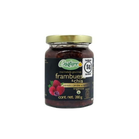 Mermelada frambuesa con chía orgánica (sin gluten) endulzada con jarabe de agave 280gr.