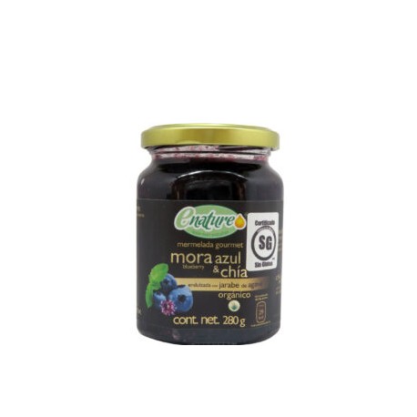 Mermelada mora azul con chía (sin gluten) endulzada con jarabe de agave 280gr.